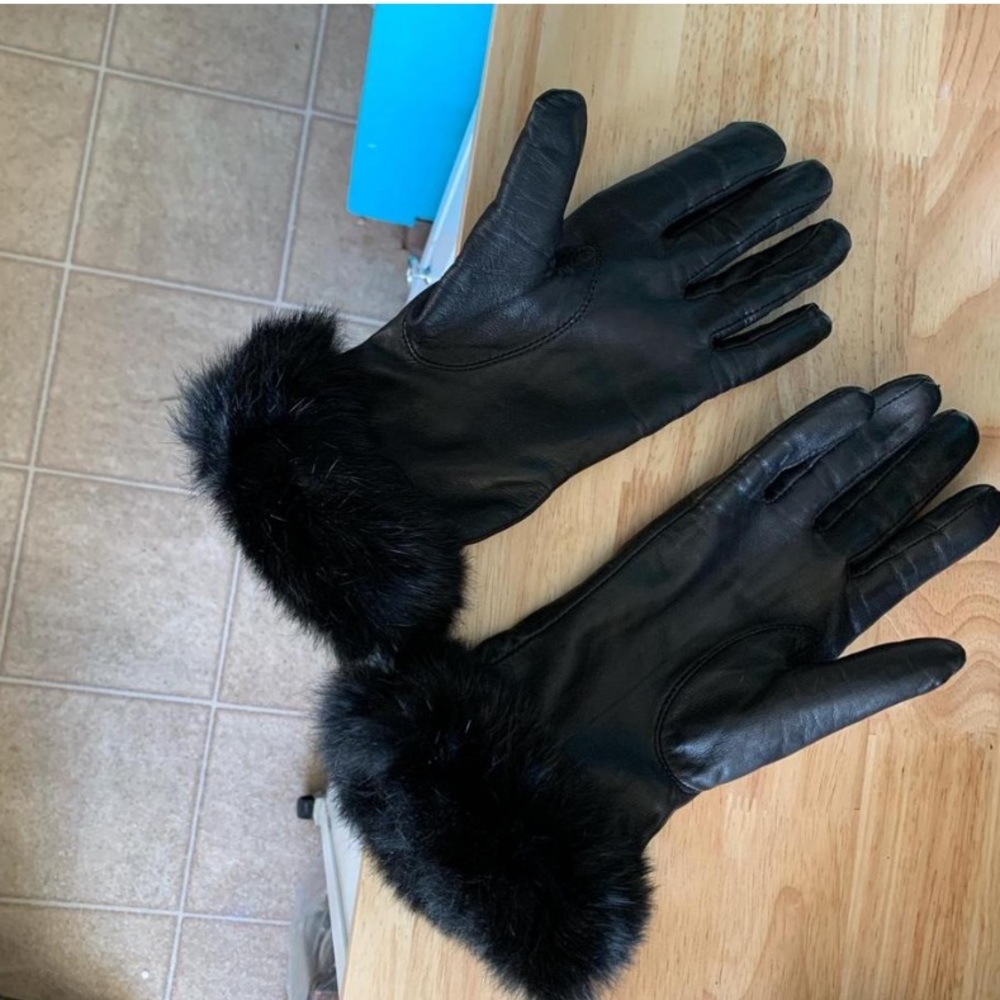Leather Rabbit Fur Winter Gloves Size S/M - Picture 4 of 4